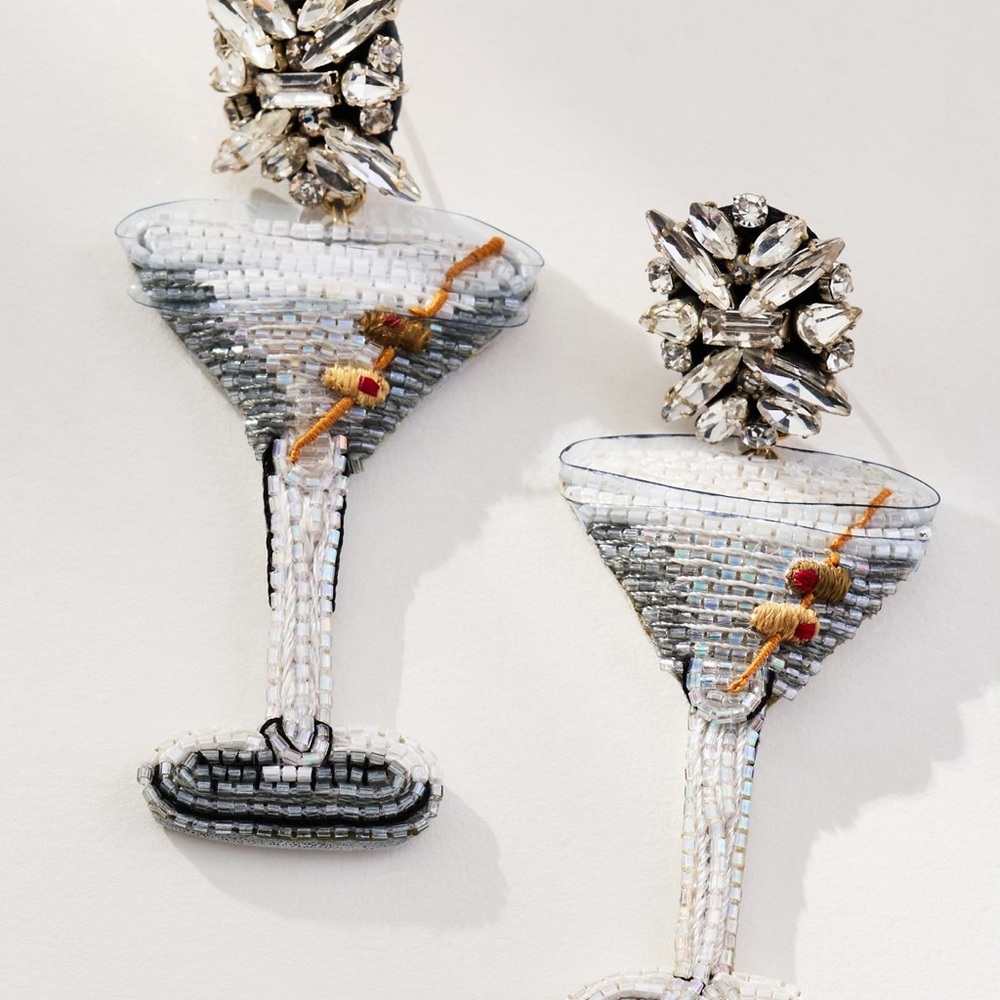 Mignonne Gavigan Silver and White Martini Glass Crystal Drop Earrings